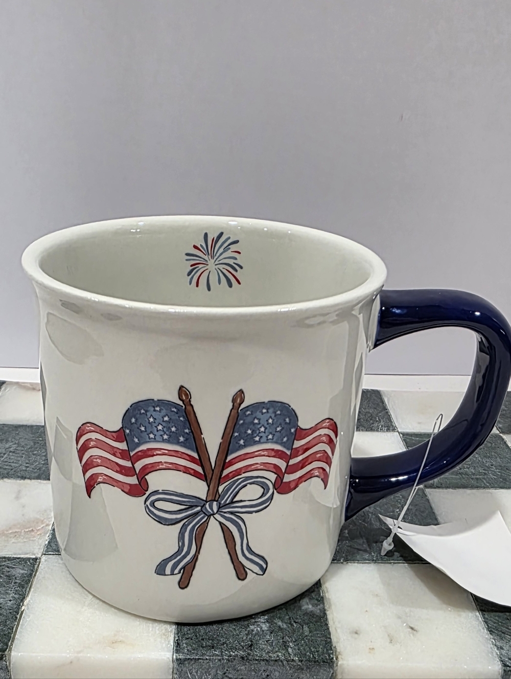 ♥️New Americana Coffee Mug - Crossed Flags & Firework Inset - Patriotic 21oz mug